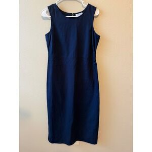 Lanz of Salzburg Vintage Navy Blue Linen Cotton Sheath Dress Midi Size 6